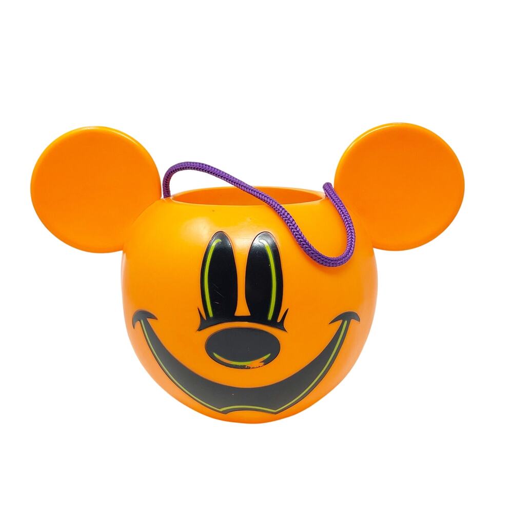 Disney Store Mickey Mouse Happy Halloween Bucket Orange Ears Purple String GUC